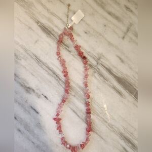Cherry Quartz Gemstone Chips Necklace, Adjustable 925 Sterling Silver, NWT